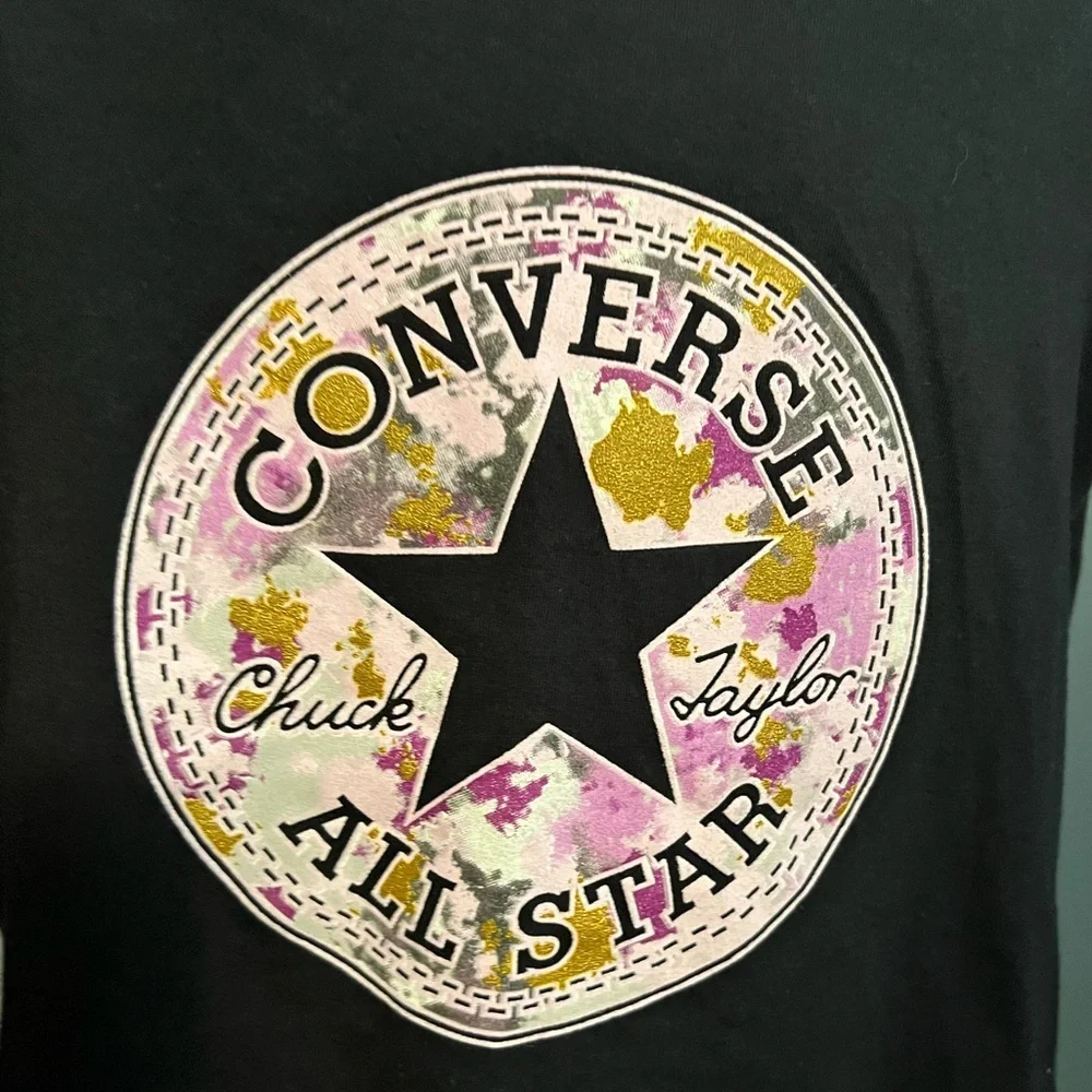 🇺🇸$5🇺🇸 Converse Black Tee with Multicolor Star Logo Girls 8-10 NWOT